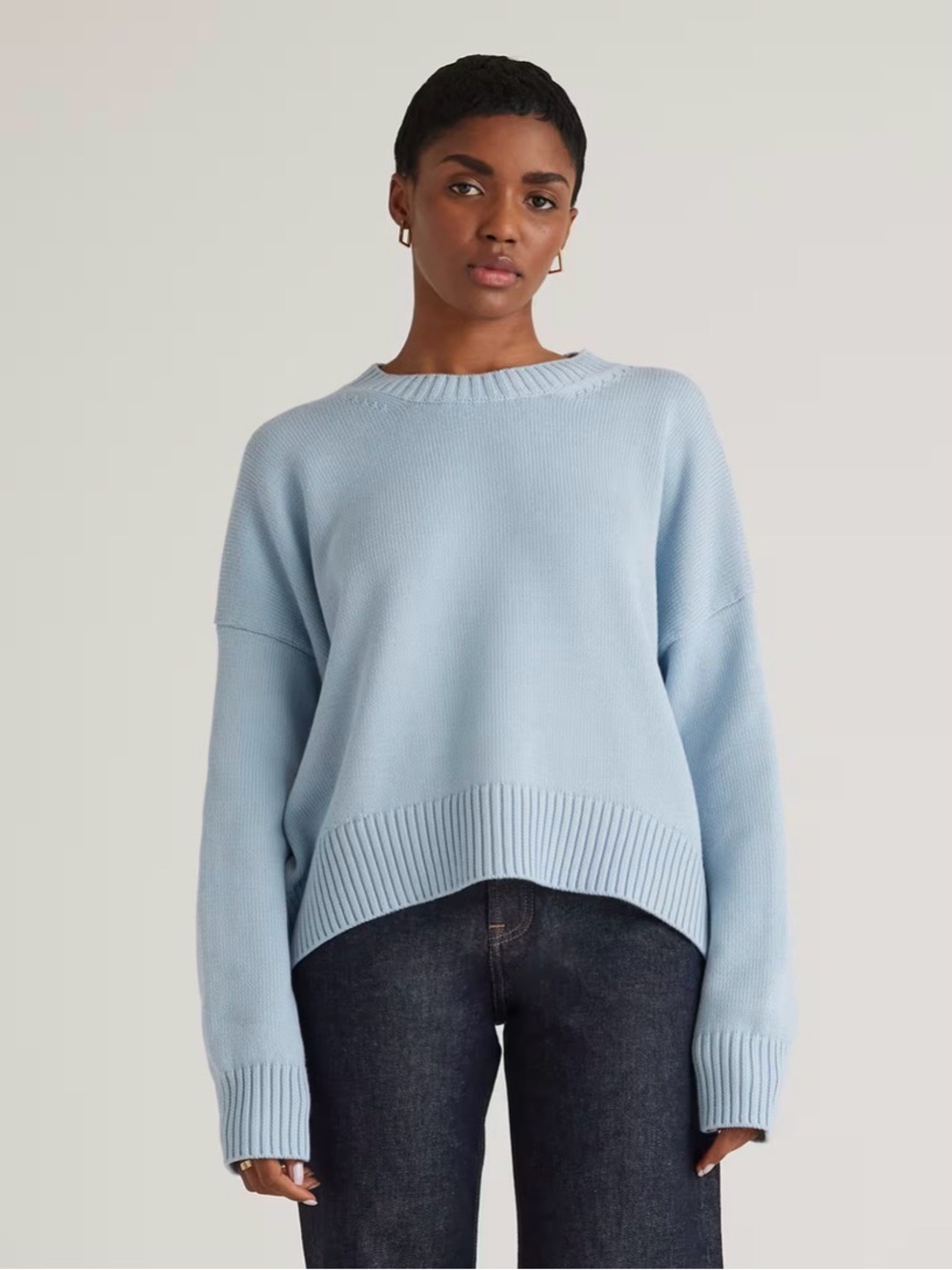 Quince cotton Blue Crewneck Women's boyfriend Sweater